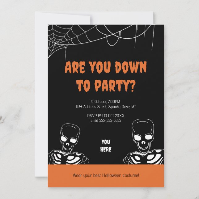 Skeleton Halloween Adult Party Invitation (Front)
