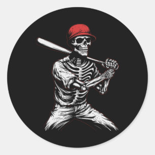 Skeleton Halloween Baseball Player 1 Classic Round Sticker
