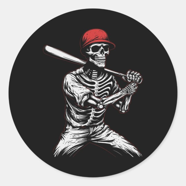 Skeleton Halloween Baseball Player 1  Classic Round Sticker (Front)