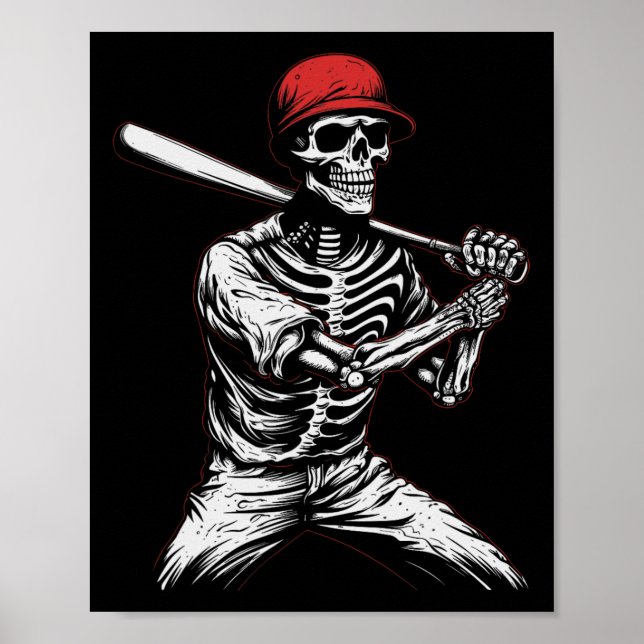 Skeleton Halloween Baseball Player 1  Poster (Front)