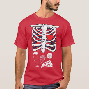 Skeleton Halloween Beer Pizza French Fries Burger T-Shirt