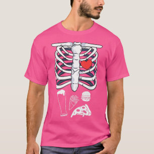 Skeleton Halloween Beer Pizza French Fries Burger  T-Shirt