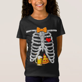Skeleton Halloween Beer Pizza Funny Pregnancy Coup T-Shirt