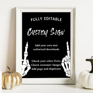 Skeleton Halloween Birthday Party Table Sign