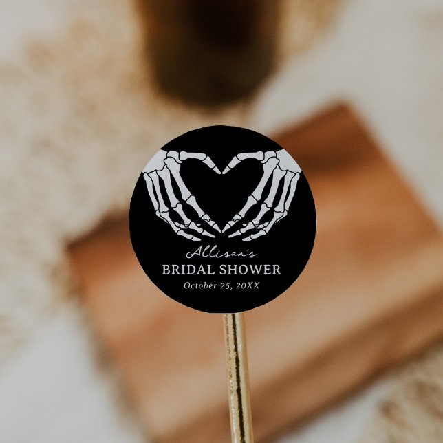 Skeleton Halloween Bridal Shower Classic Round Sticker (Creator Uploaded)