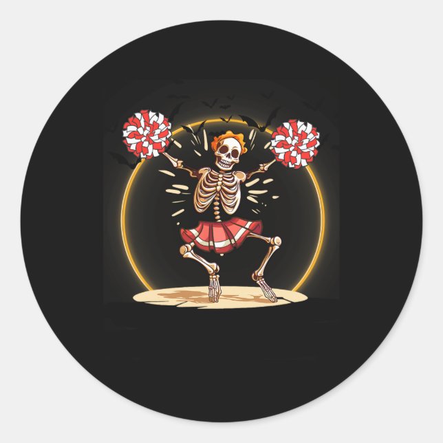 Skeleton Halloween Cheer Skeleton Cheerleader  Classic Round Sticker (Front)