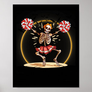 Skeleton Halloween Cheer Skeleton Cheerleader  Poster