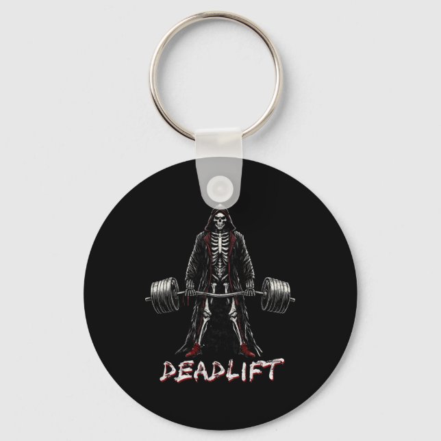 Skeleton Halloween Gym Jokes Weightlifting Workout Key Ring (Front)