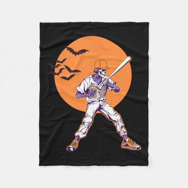 Skeleton Halloween Men Boys Baseball Halloween  Fleece Blanket (Front)