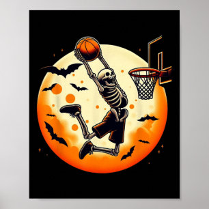 Skeleton Halloween Men Boys Basketball Halloween Poster