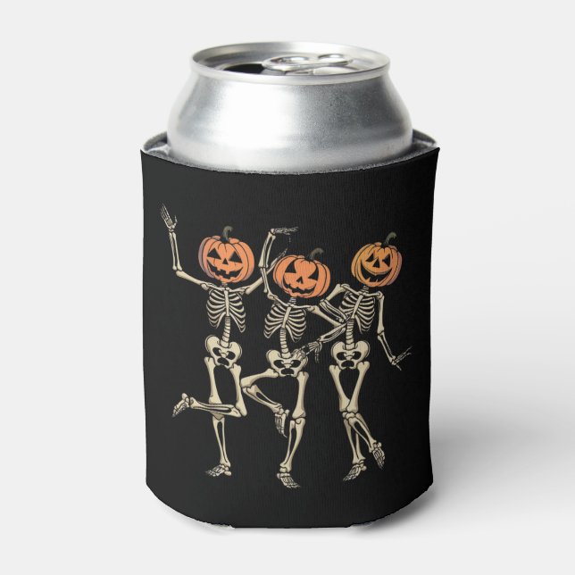 Skeleton Halloween Pumpkin Fall Spooky Season  Can Cooler (Can Front)