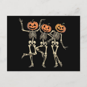 Skeleton Halloween Pumpkin Fall Spooky Season Postcard