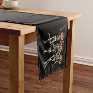Skeleton Halloween Pumpkin Fall Spooky Season  Short Table Runner