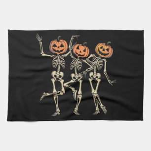 Skeleton Halloween Pumpkin Fall Spooky Season  Tea Towel