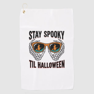 Skeleton Halloween Shirt with Witch Shades Vintage Golf Towel
