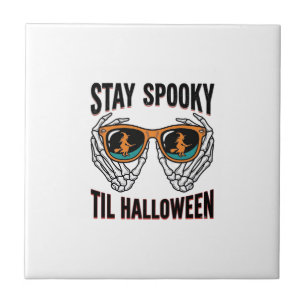 Skeleton Halloween Shirt with Witch Shades Vintage Tile