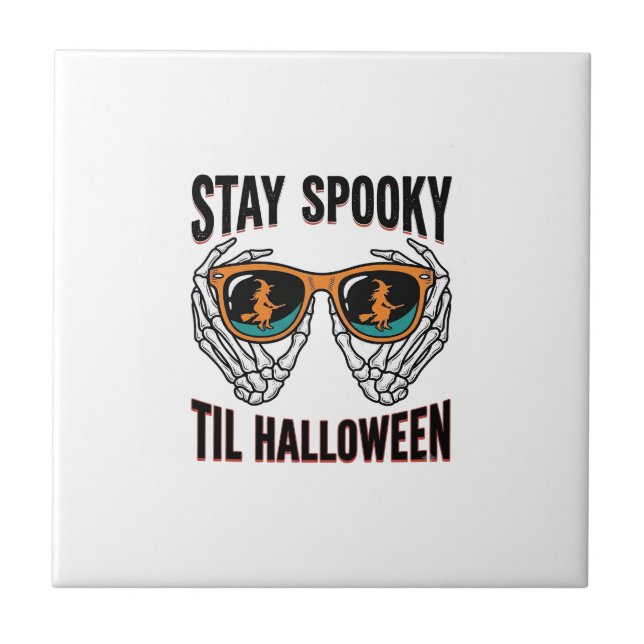 Skeleton Halloween Shirt with Witch Shades Vintage Tile (Front)