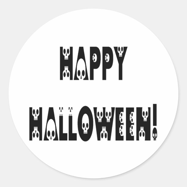Skeleton Halloween Text Classic Round Sticker (Front)