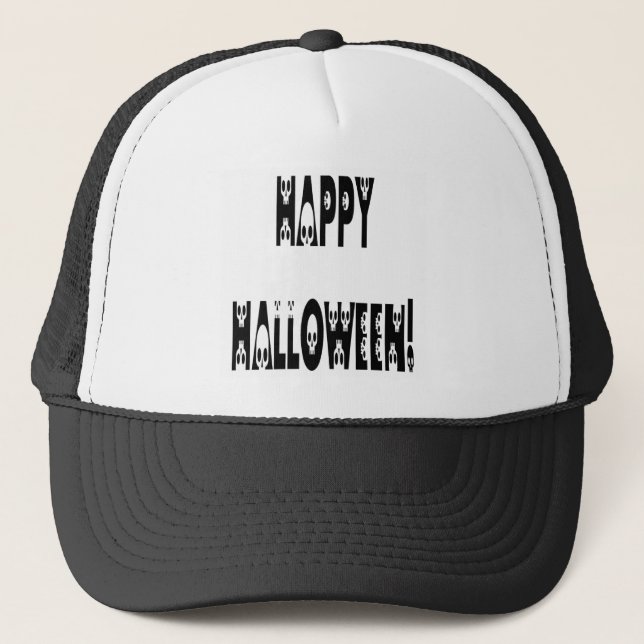 Skeleton Halloween Text Trucker Hat (Front)