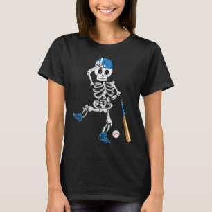 Skeleton Halloween Vintage Baseball Playing  T-Shirt