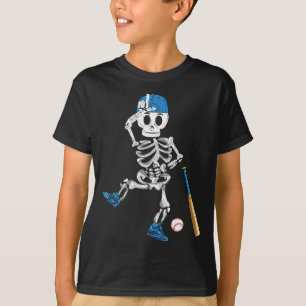 Skeleton Halloween Vintage Baseball Playing T-Shirt
