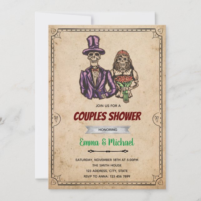 Skeleton halloween wedding bridal invitation (Front)