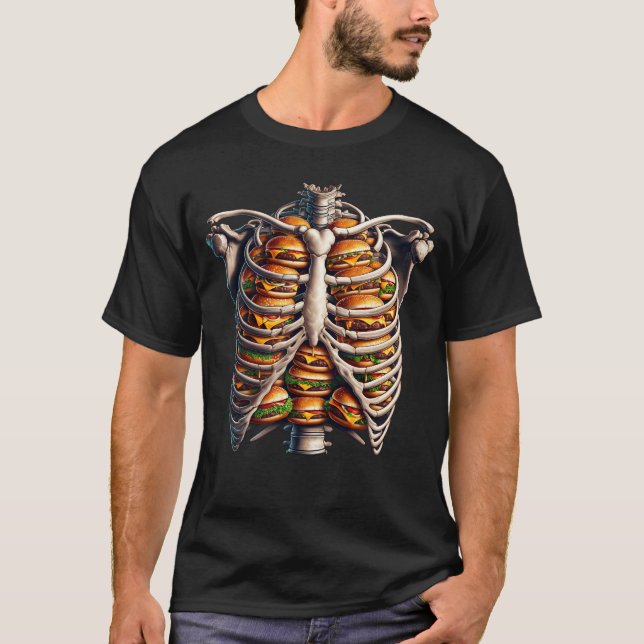 Skeleton Hamburger Fast Food Burger Lover Funny T-Shirt (Front)
