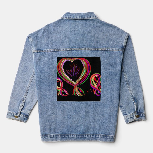 Skeleton Hand Beaded Ribbon Parade Denim Jacket (Back)