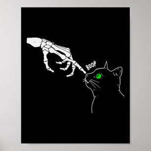 Skeleton Hand Boop On A Cat's Nose Funny Halloween Poster
