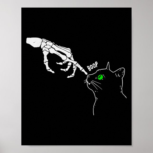 Skeleton Hand Boop On A Cats Nose Funny Halloween  Poster (Front)