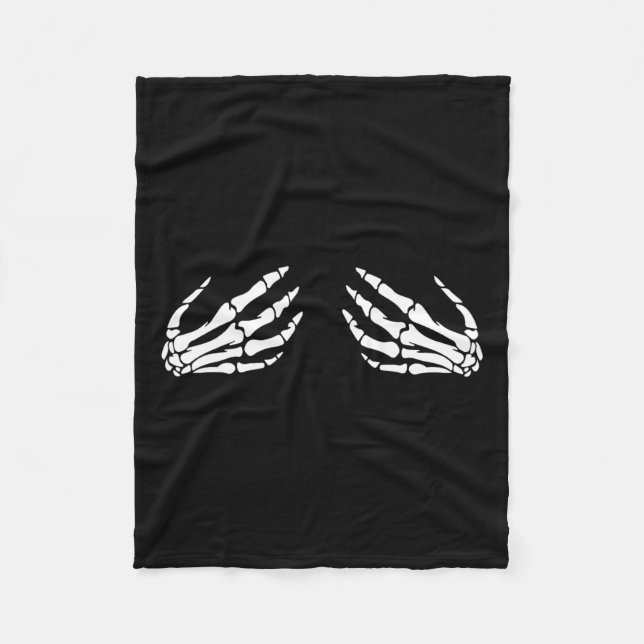 Skeleton Hand Breast Funny Halloween Costume Spook Fleece Blanket (Front)