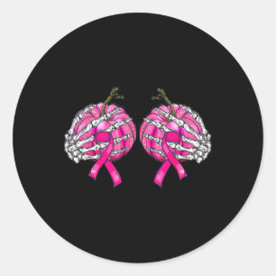 Skeleton Hand Breast Pumpkin Breast Cancer Hallowe Classic Round Sticker