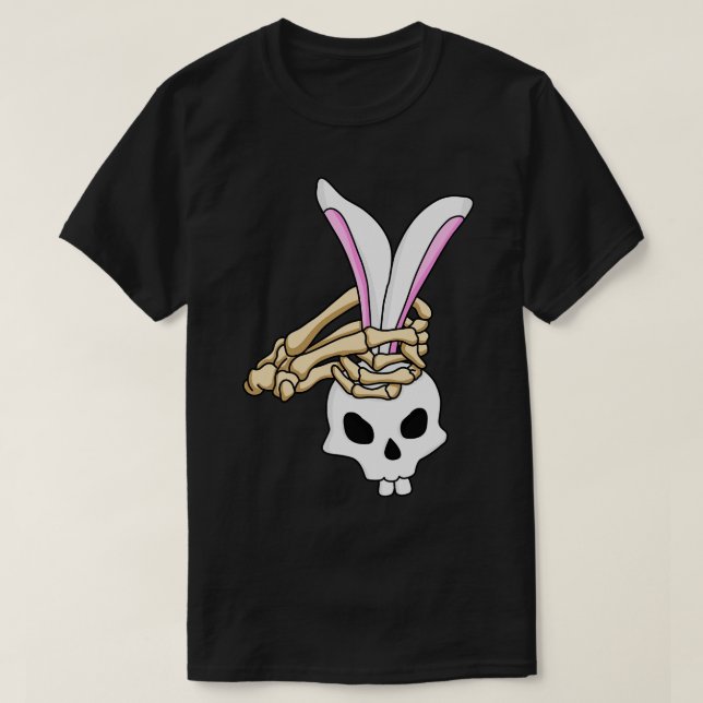 Skeleton Hand Bunny Head Funny Easter Gift T-Shirt (Design Front)