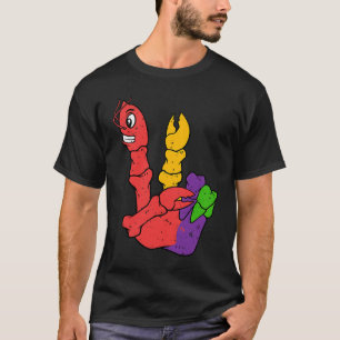Skeleton Hand Crawfish Peace Sign Mardi Gras Carni T-Shirt