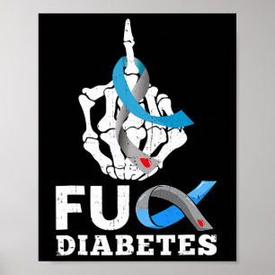 Skeleton Hand Fck Diabetes Blue Ribbon Awareness M Poster