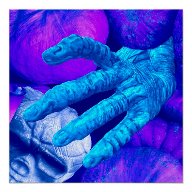 Skeleton hand fingers reach for Halloween skull Poster (Front)