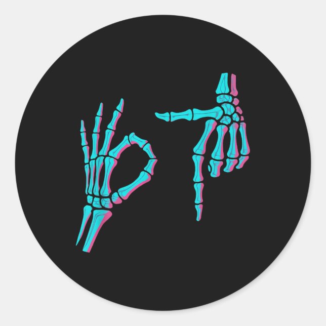 Skeleton Hand Funny Six Seven 6 7 Meme 67 Hallowee Classic Round Sticker (Front)