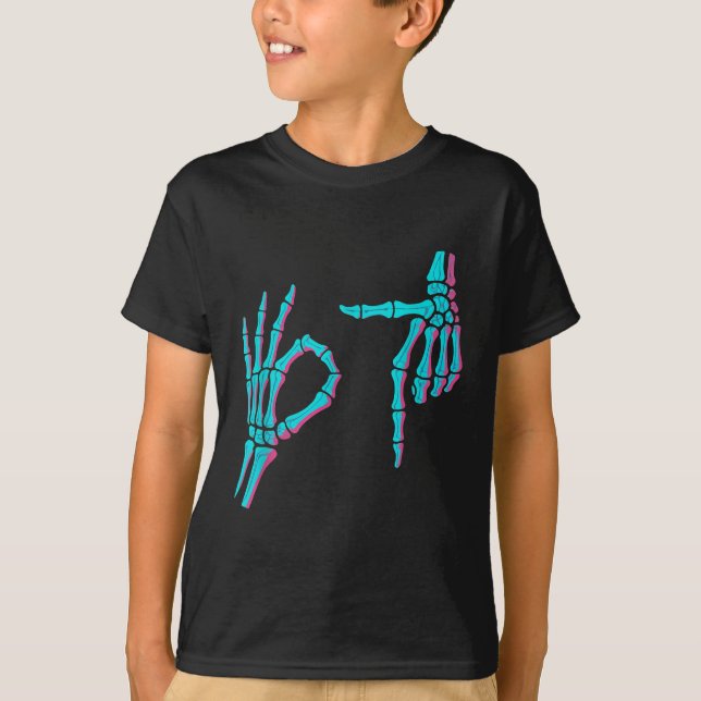 Skeleton Hand Funny Six Seven 6 7 Meme 67 Hallowee T-Shirt (Front)