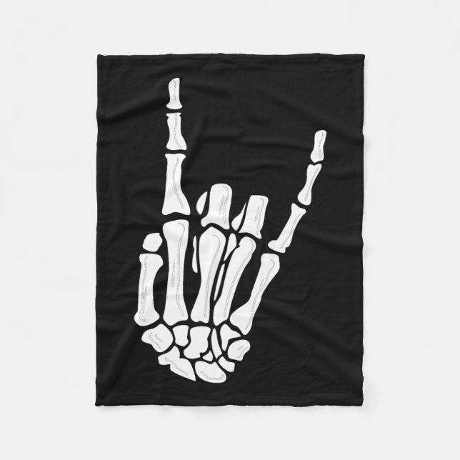 Skeleton Hand Gesture - Rock Skeleton Hand - Hallo Fleece Blanket (Front)