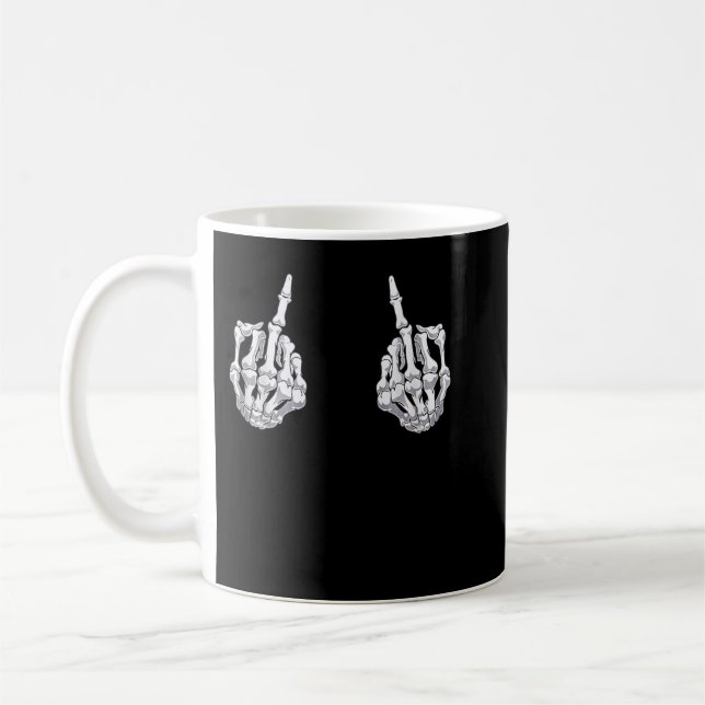 Skeleton Hand Halloween Bones Middle Finger Skull  Coffee Mug (Left)