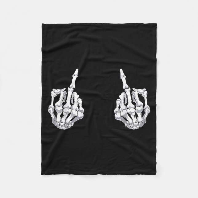 Skeleton Hand Halloween Bones Middle Finger Skull Fleece Blanket (Front)