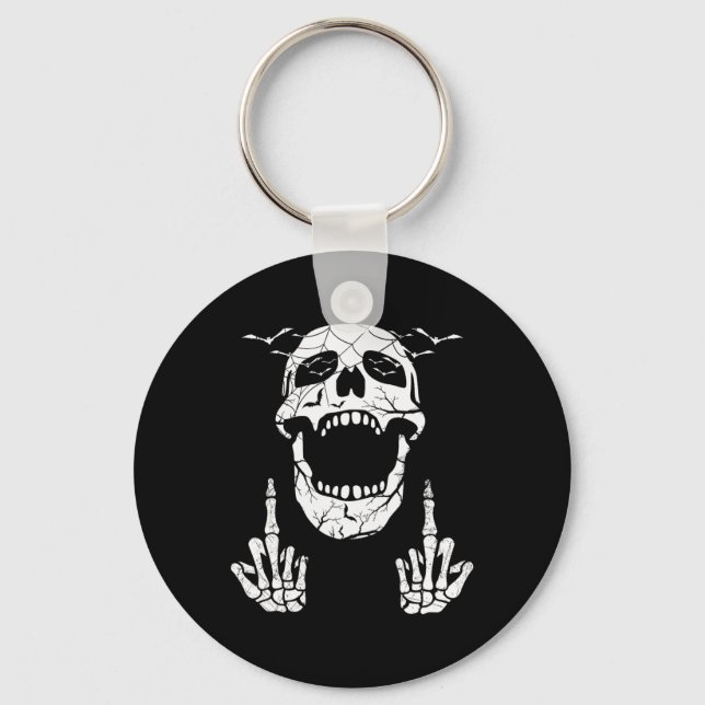 Skeleton Hand Halloween Bones Middle Finger Skull  Key Ring (Front)