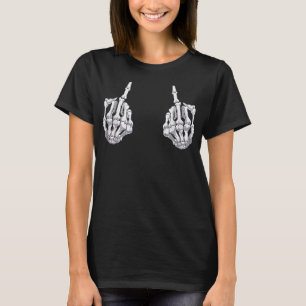 Skeleton Hand Halloween Bones Middle Finger Skull T-Shirt