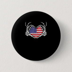 Skeleton Hand Heart 4th Of American Flag Patriotic 6 Cm Round Badge