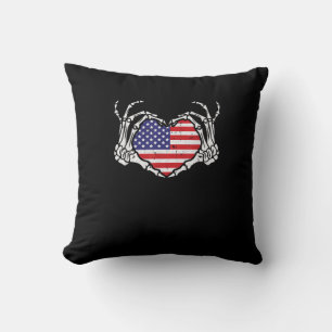 Skeleton Hand Heart 4th Of American Flag Patriotic Cushion