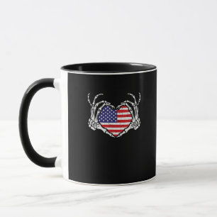 Skeleton Hand Heart 4th Of American Flag Patriotic Mug
