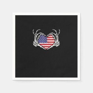Skeleton Hand Heart 4th Of American Flag Patriotic Napkin