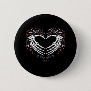 Skeleton Hand Heart 4th Of Usa Patriotic American 6 Cm Round Badge