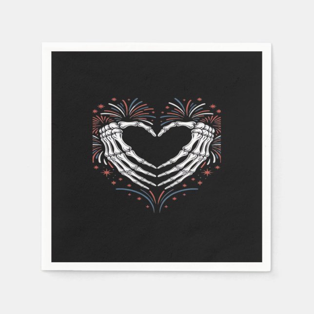 Skeleton Hand Heart 4th Of Usa Patriotic American Napkin (Front)