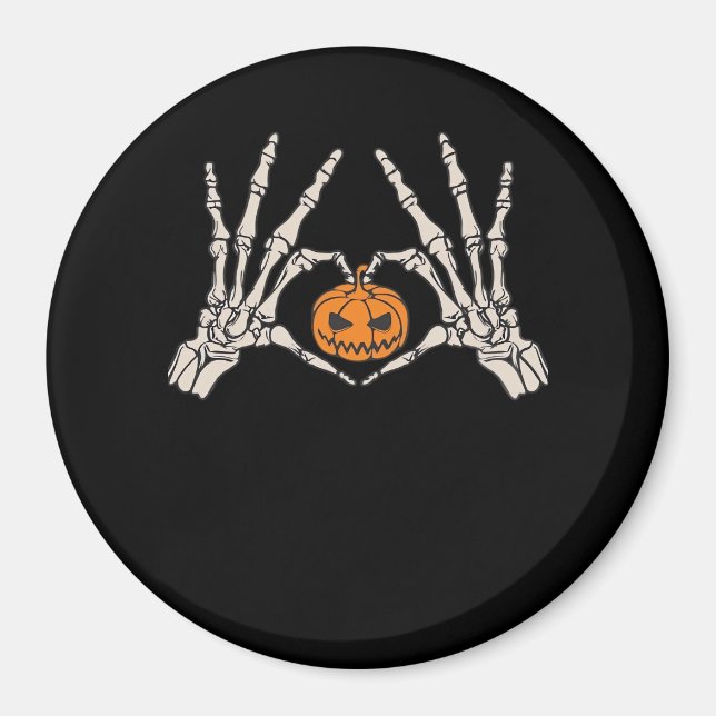 Skeleton Hand Heart And Pumpkin Funny Skull Hallow Magnet (Front)